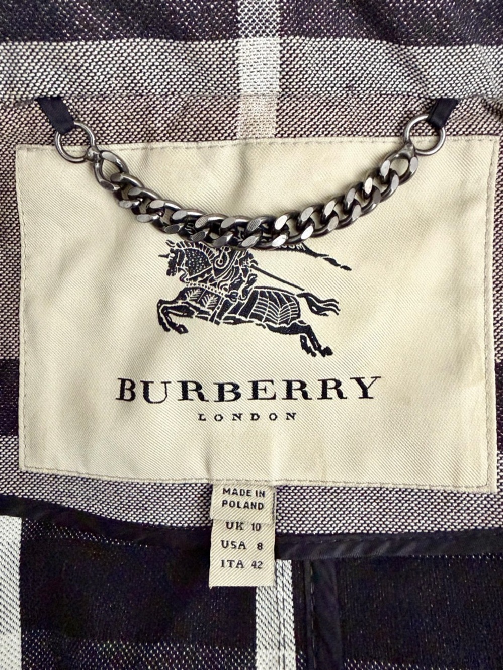 BURBERRY LONDON | Check Plaid Trench Coat Belt Double Breasted Metallic US 8 - Picture 13 of 15